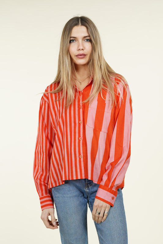 CHEMISE RAYURE ASYMETRIQUE ORANGE