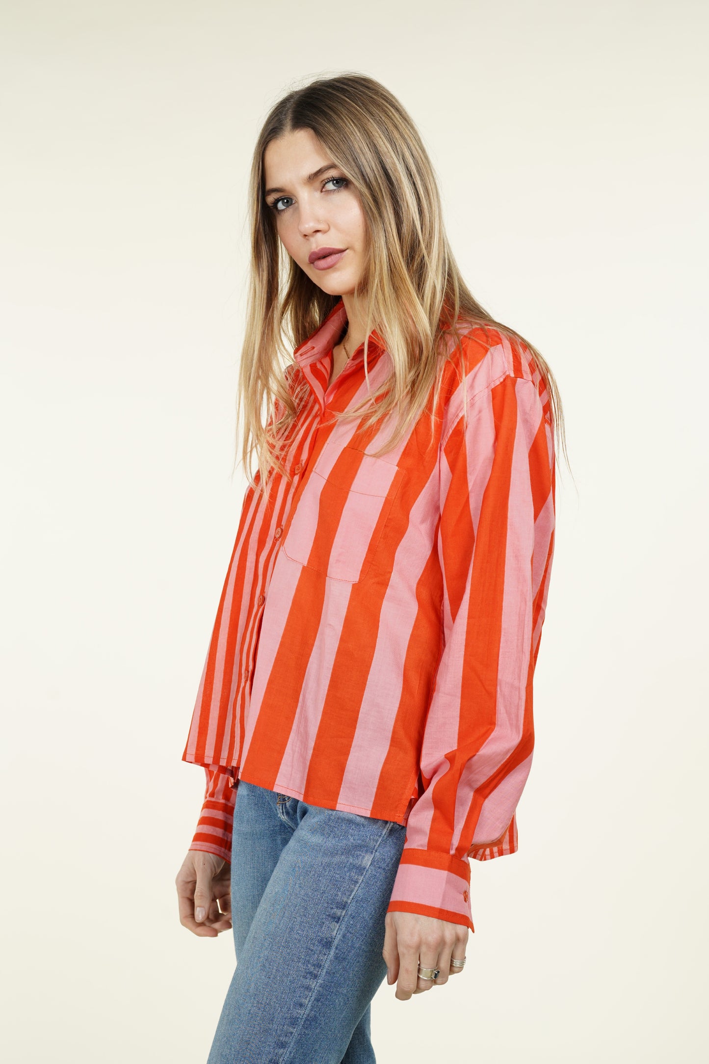 CHEMISE RAYURE ASYMETRIQUE ORANGE