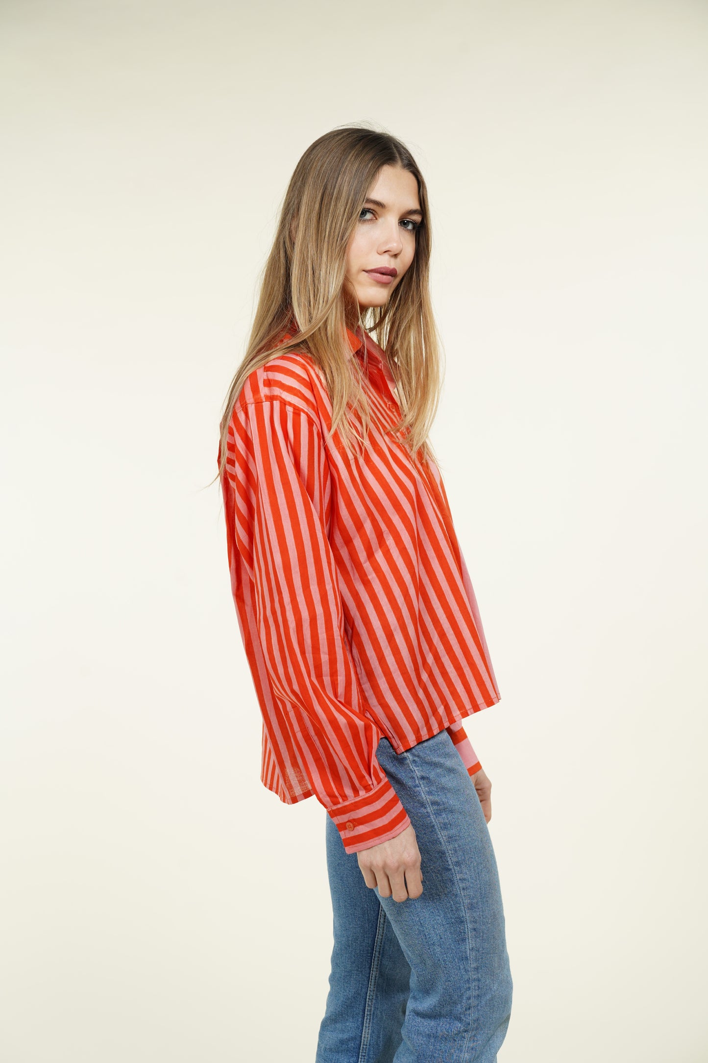 CHEMISE RAYURE ASYMETRIQUE ORANGE