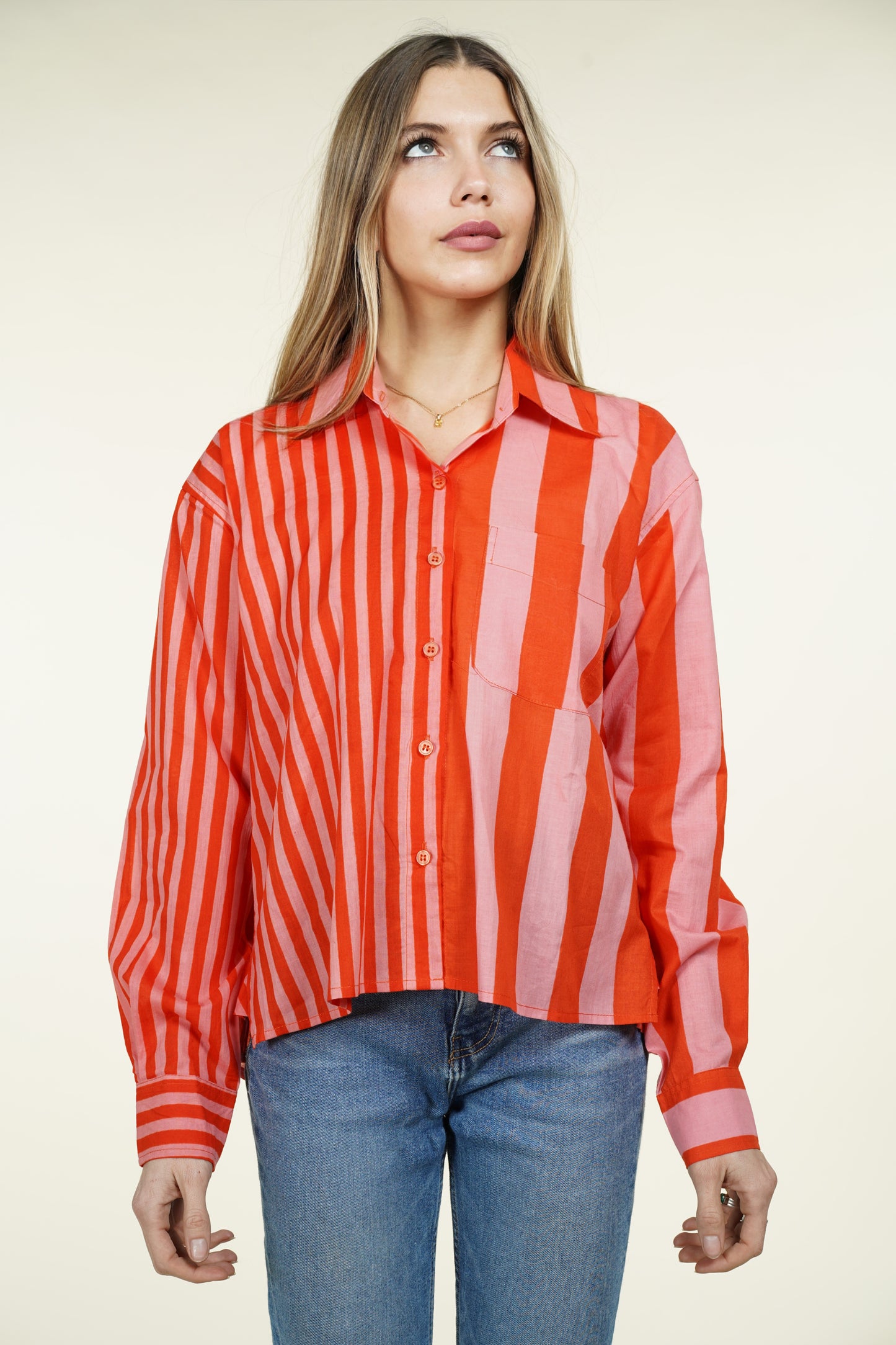 CHEMISE RAYURE ASYMETRIQUE ORANGE