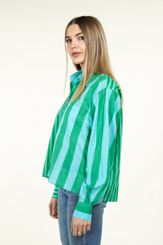 CHEMISE RAYURE ASYMETRIQUE VERTE