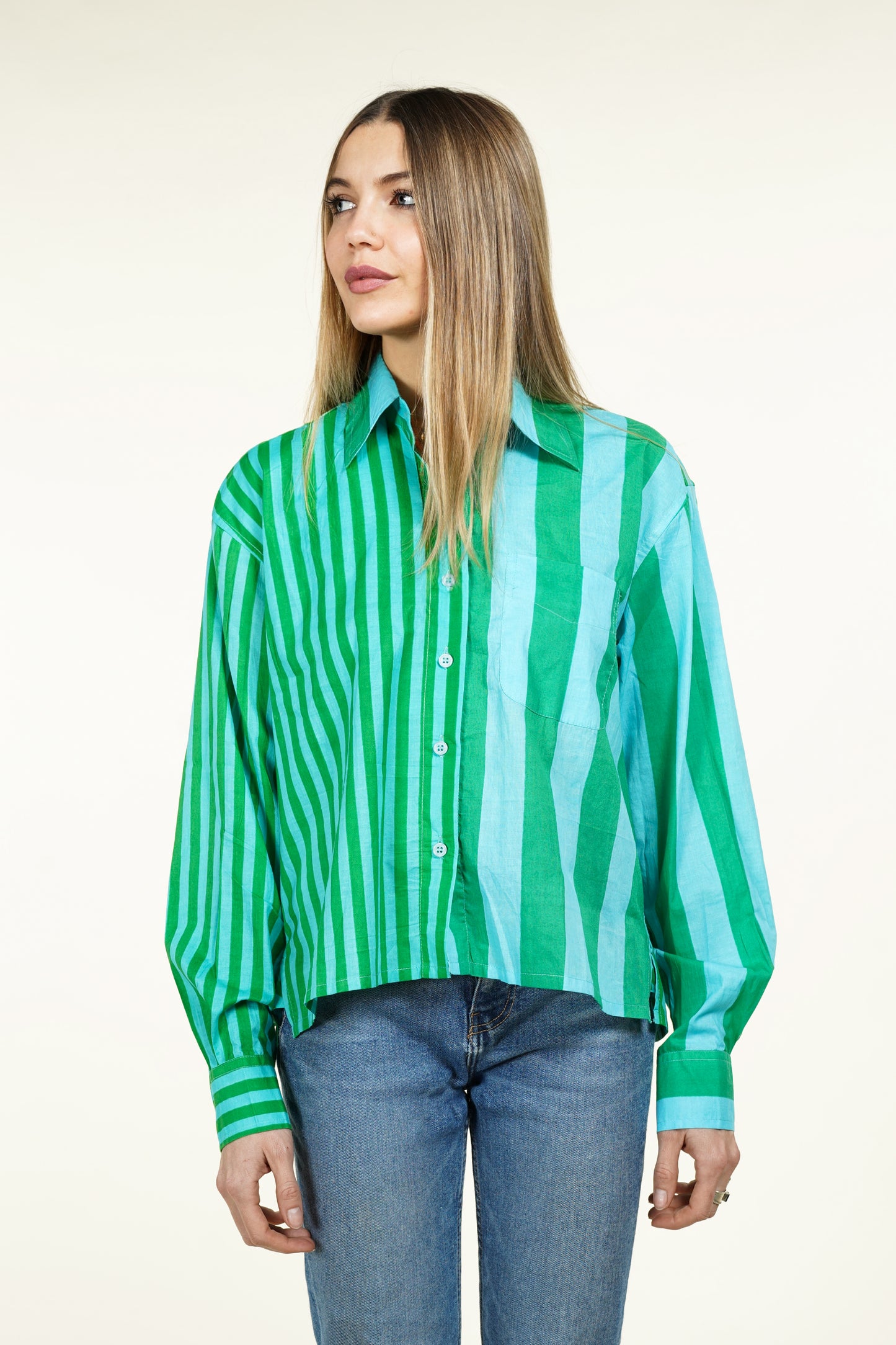 CHEMISE RAYURE ASYMETRIQUE VERTE