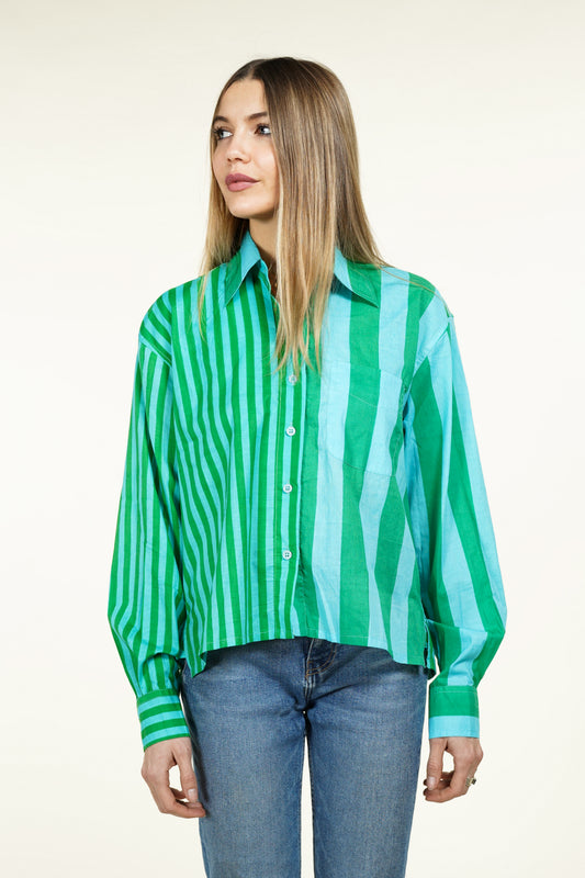 CHEMISE RAYURE ASYMETRIQUE VERTE