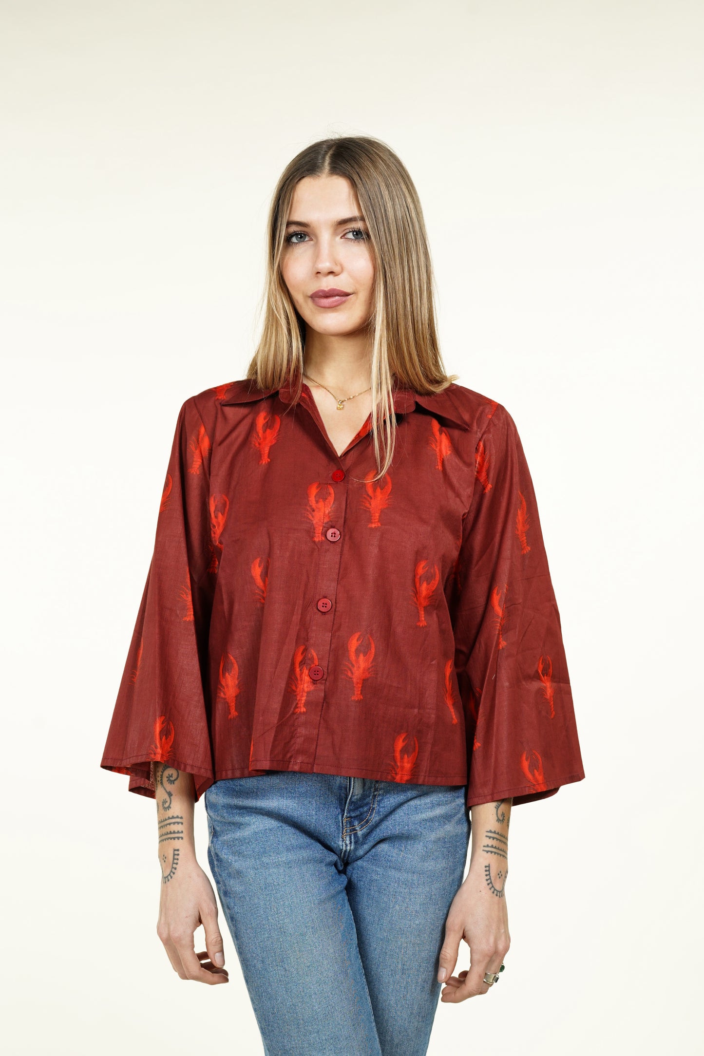 CHEMISE KIMONO HOMARD BORDEAUX