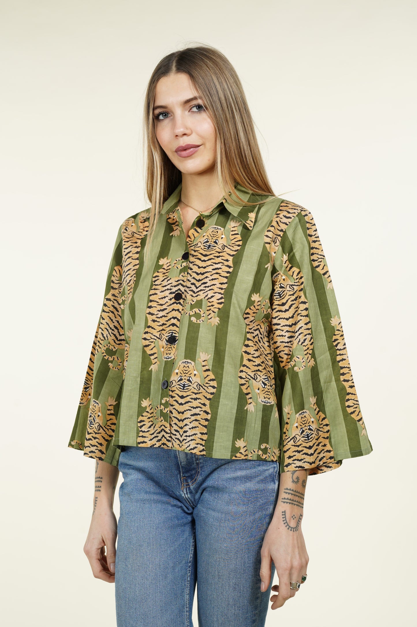 CHEMISE KIMONO TIGRE VERT