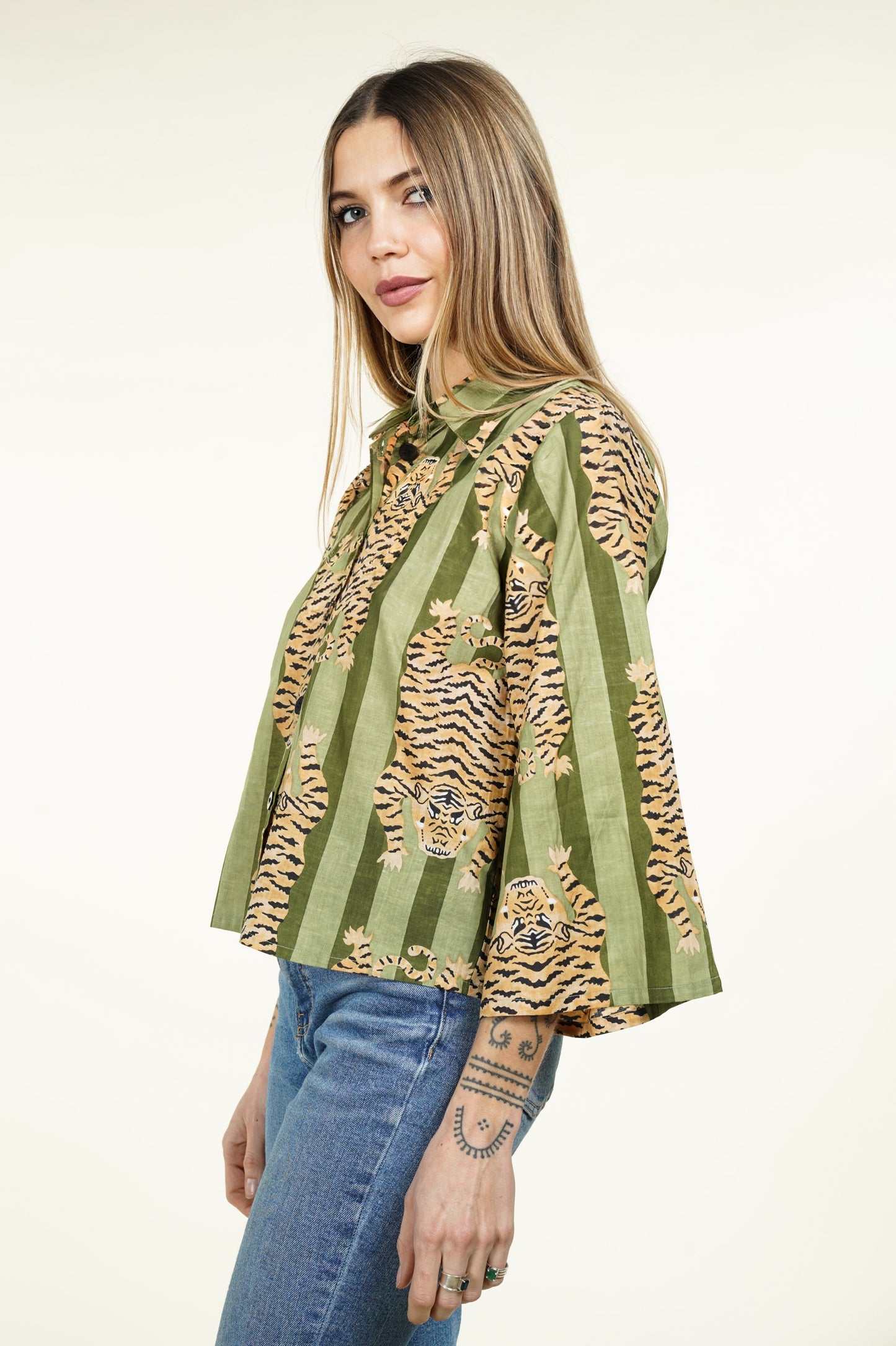 CHEMISE KIMONO TIGRE VERT