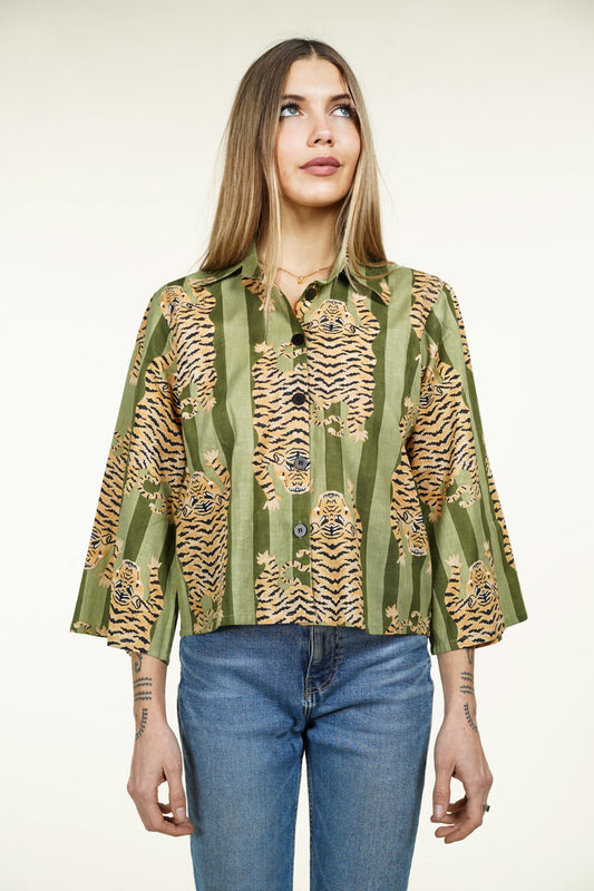 CHEMISE KIMONO TIGRE VERT
