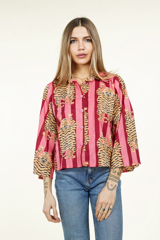 CHEMISE KIMONO TIGRE ROSE