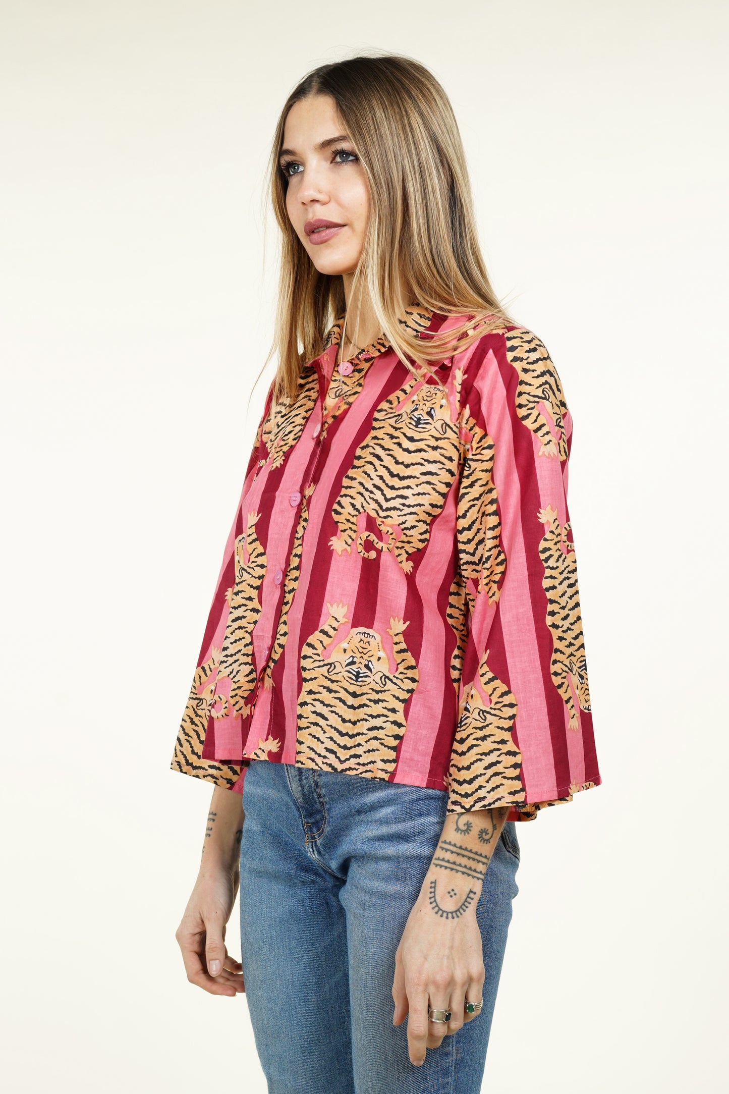 CHEMISE KIMONO TIGRE ROSE