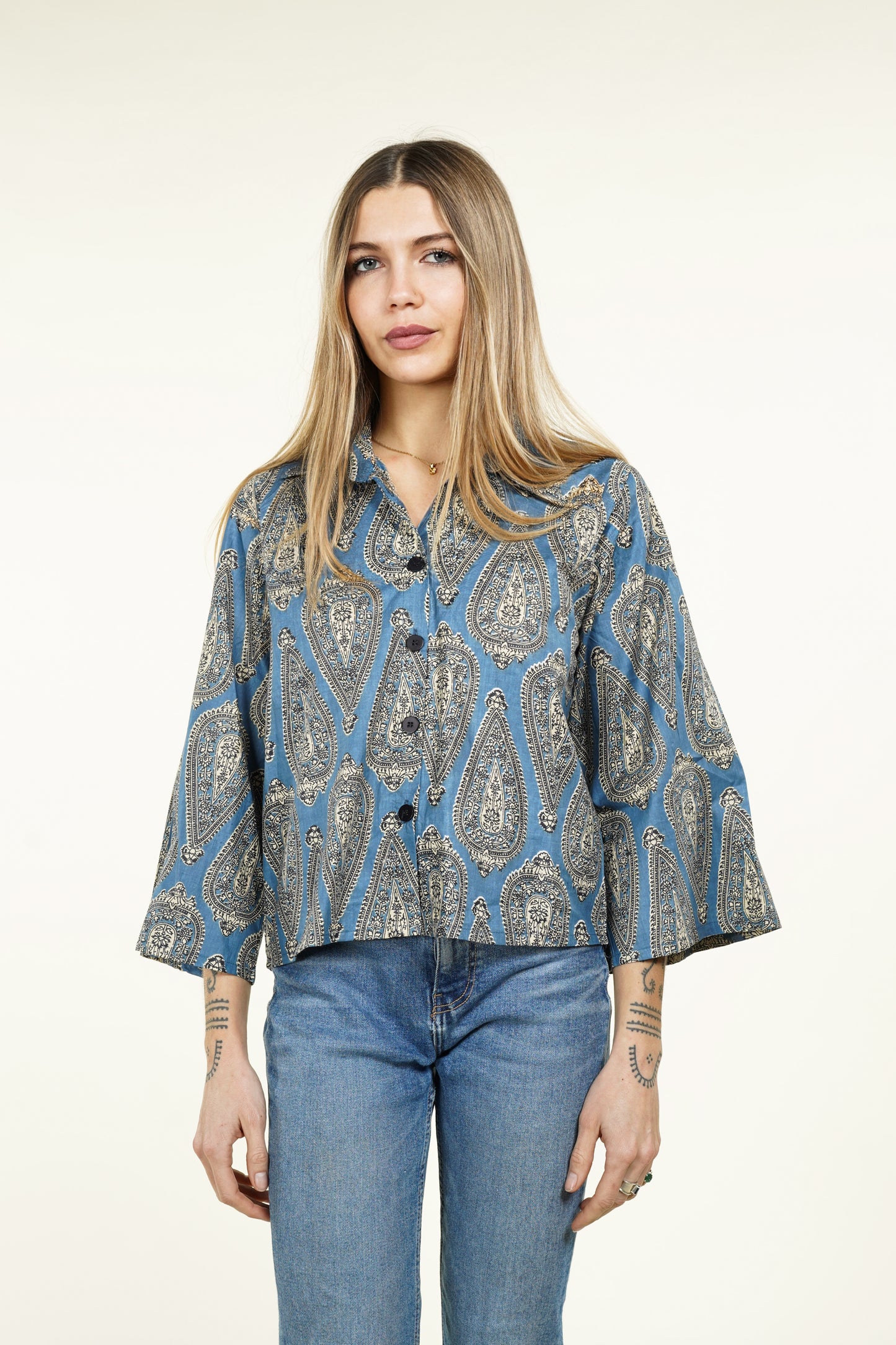 CHEMISE KIMONO PAISLEY BLEU