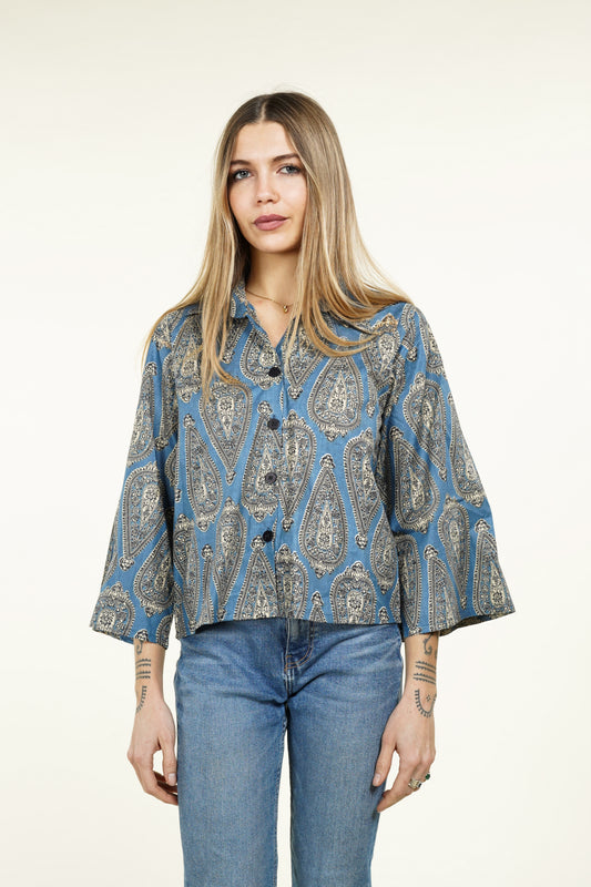 CHEMISE KIMONO PAISLEY BLEU