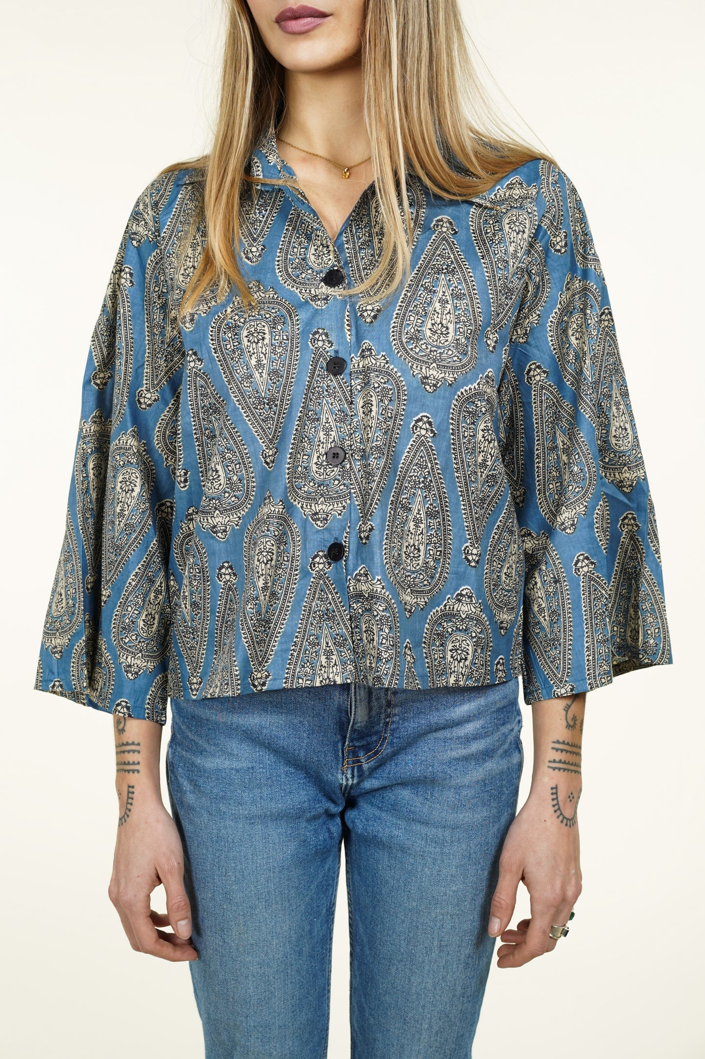 CHEMISE KIMONO PAISLEY BLEU