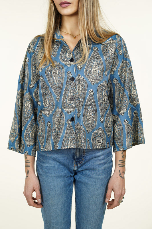 CHEMISE KIMONO PAISLEY BLEU