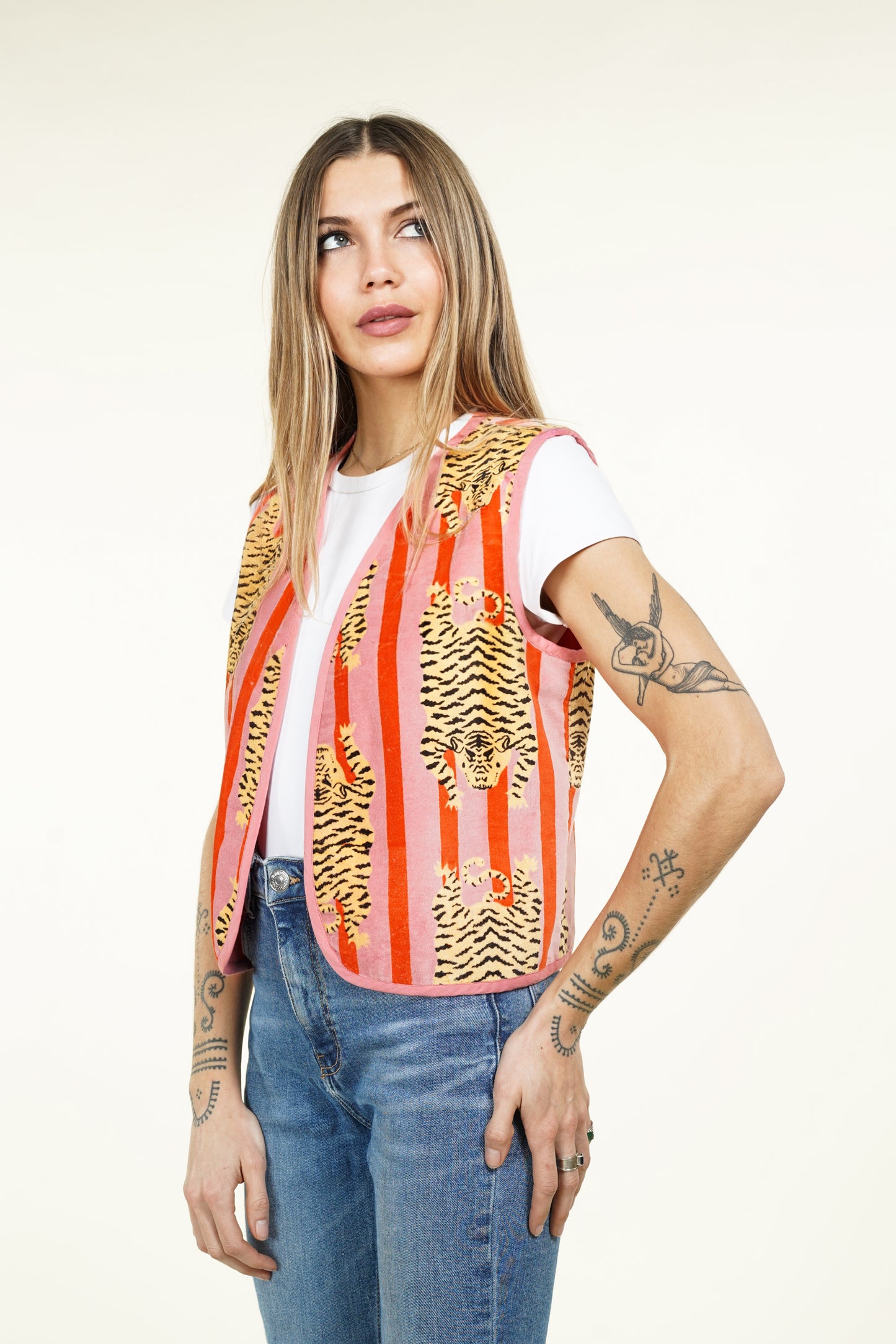 GILET VELOUR ROSE TIGRE