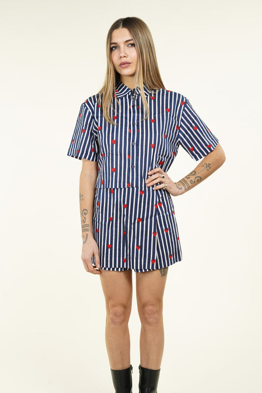 CHEMISE MANCHES COURTES BLEUE COEUR