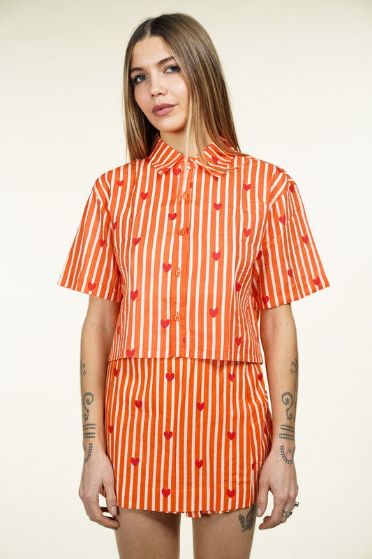 CHEMISE MANCHES COURTES COEUR ORANGE