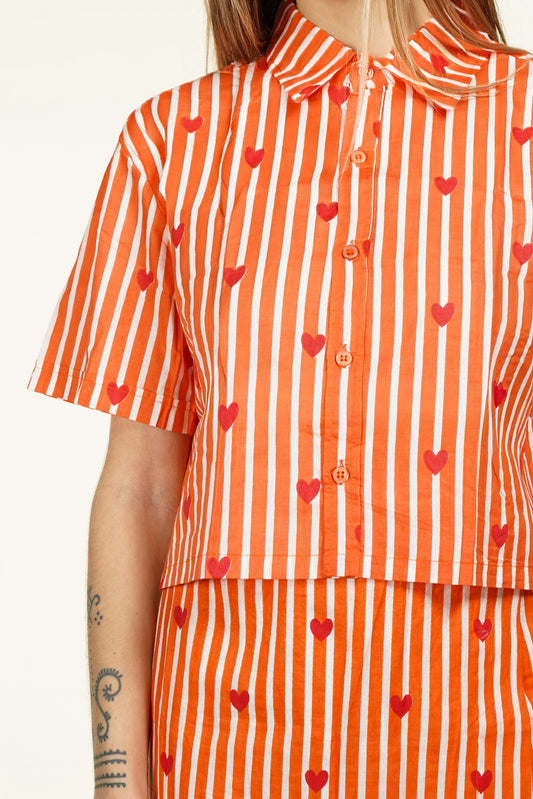 CHEMISE MANCHES COURTES COEUR ORANGE