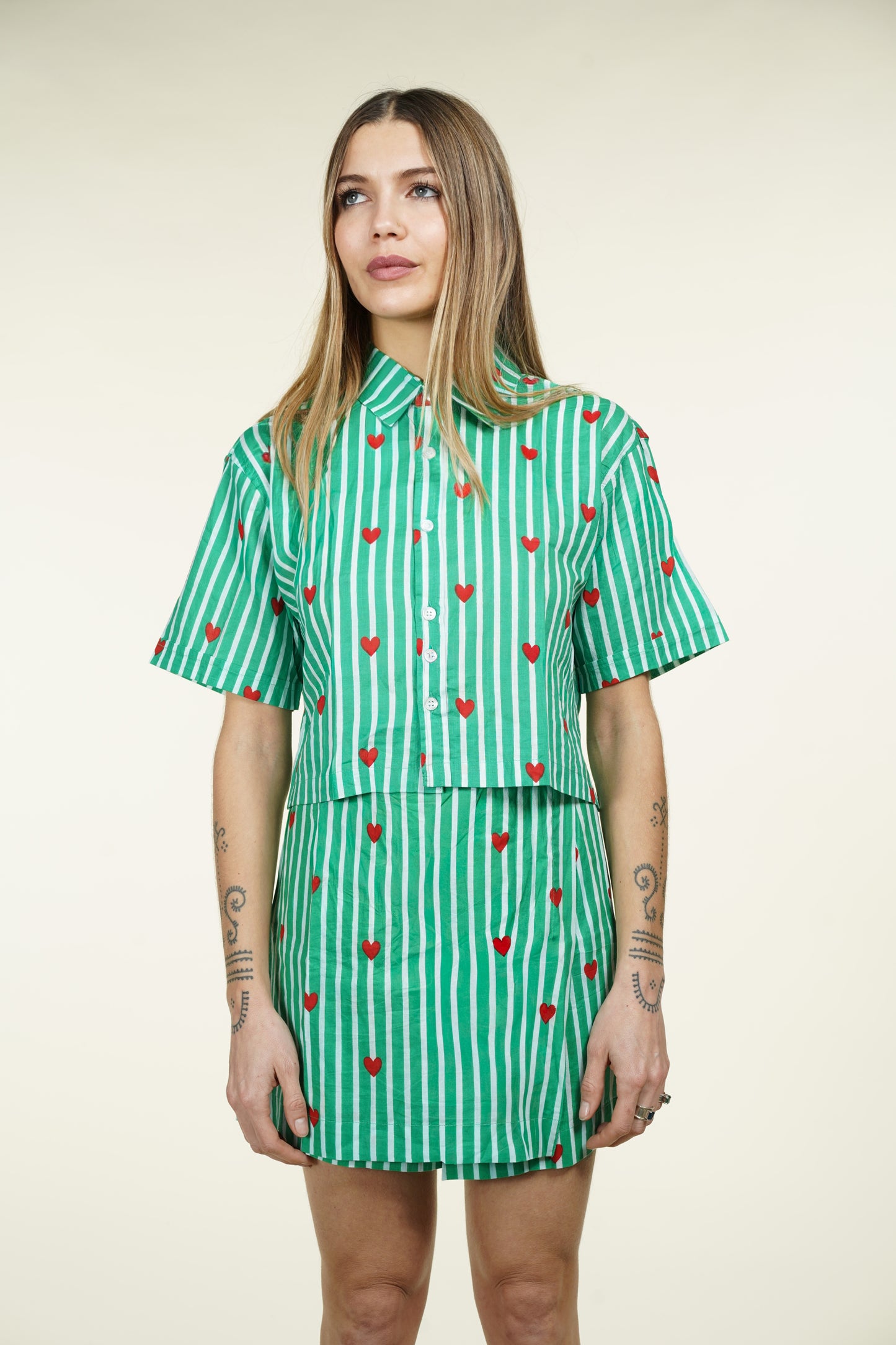 CHEMISE MANCHES COURTES BLEUE COEUR