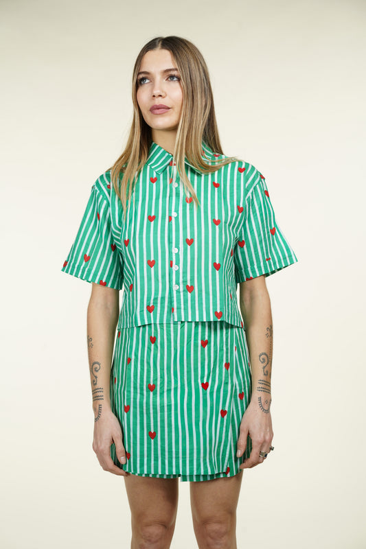 CHEMISE MANCHES COURTES BLEUE COEUR