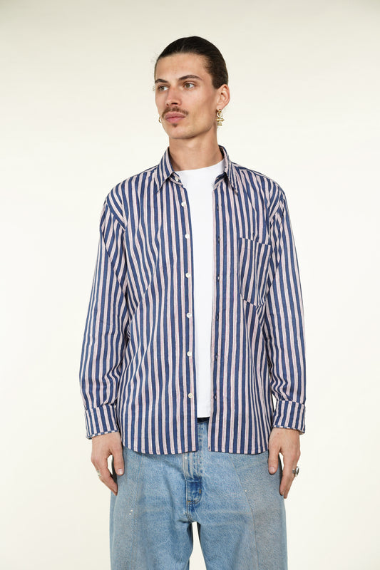 CHEMISE HOMME MANCHES LONGUES RAYÉE BLEUE