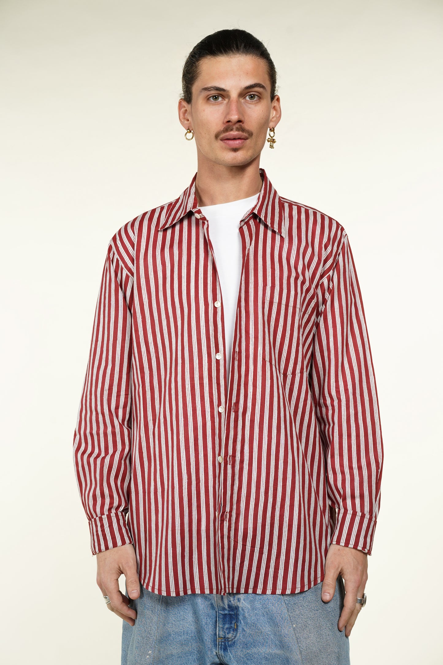 CHEMISE HOMME MANCHES LONGUES RAYÉE ROUGE