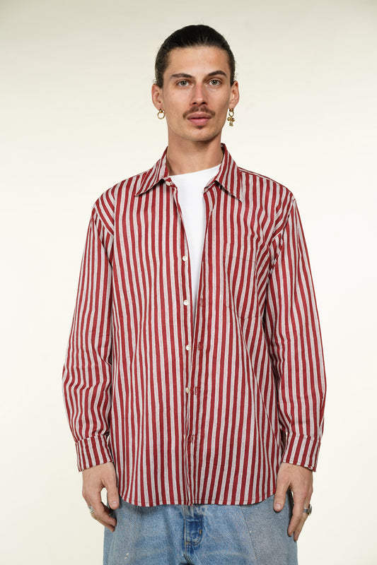 CHEMISE HOMME MANCHES LONGUES RAYÉE ROUGE