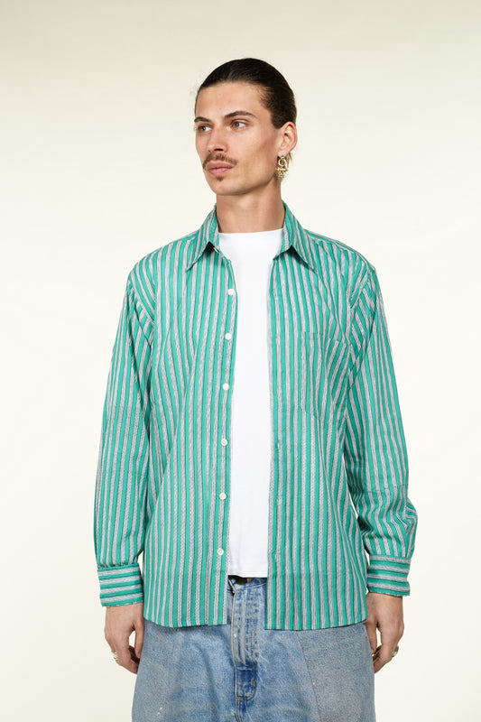 CHEMISE HOMME MANCHES LONGUES RAYÉE VERTE