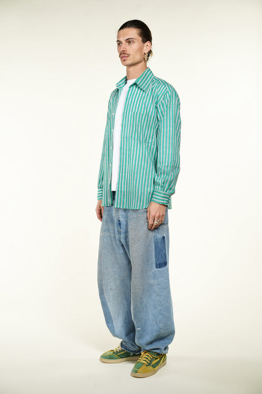 CHEMISE HOMME MANCHES LONGUES RAYÉE VERTE