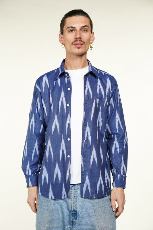 CHEMISE HOMME MANCHES LONGUES IKAT BLEU